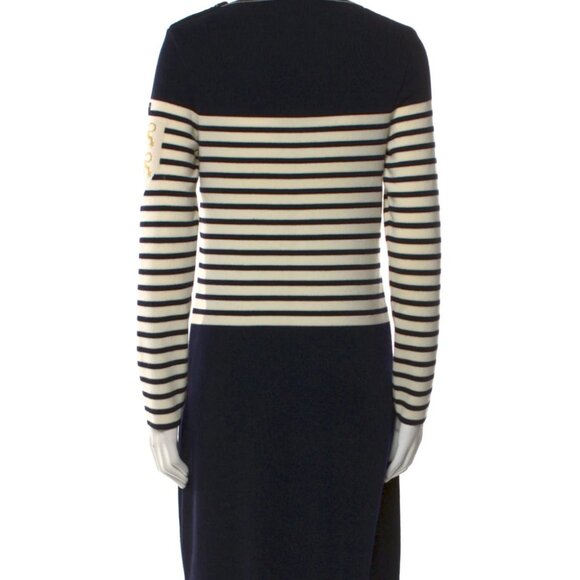 Saint James Wool Shift Dress Striped Long Sleeve with Crew Neck. - Picture 3 of 10